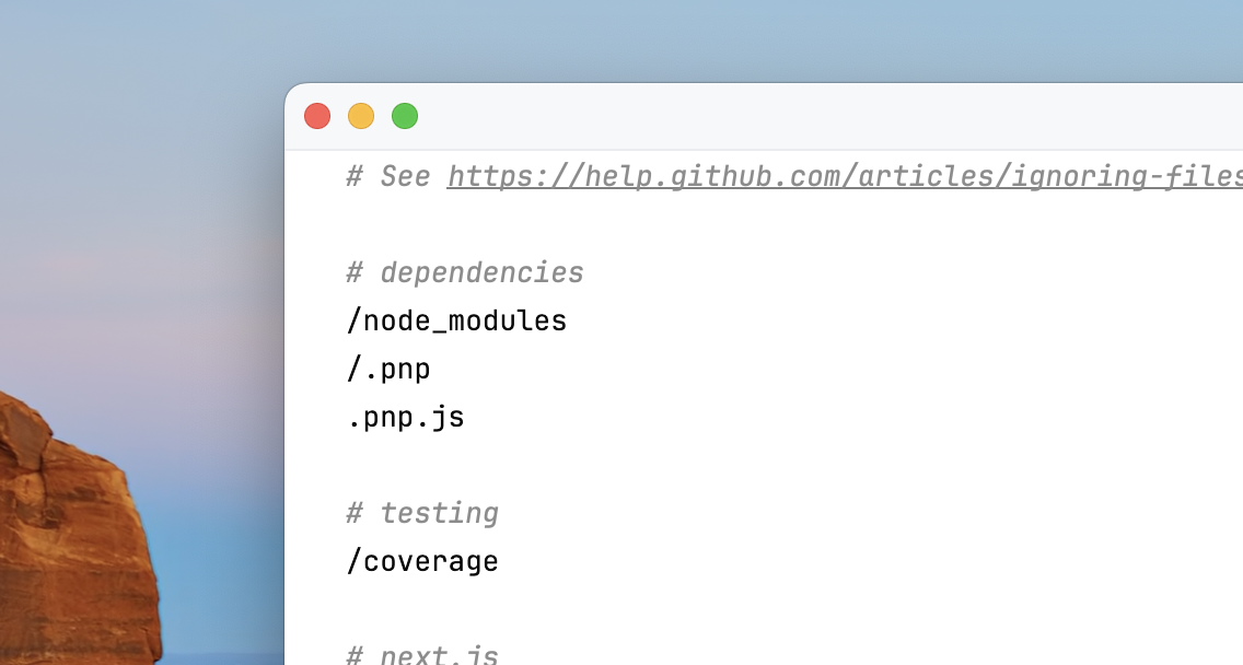 Screenshot of default .gitingore file for Next.js